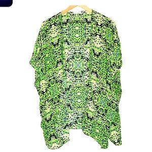 Soprano kaleidoscope green kimono swim cover up, open front, size Large